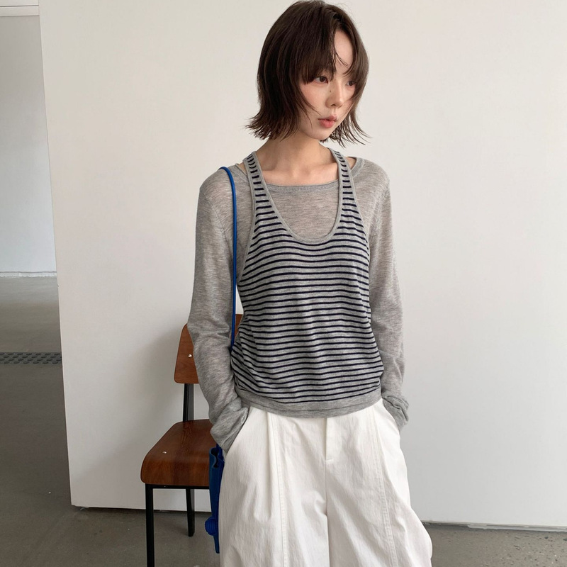 6up Early Spring Korean Style Wool Faux Two-Piece Color-Block Sweater 2026 Guangzhou Thirteen Lines New Minimalist Top 60136 6up Early Spring Korean Style Wool Faux Two-Piece Color-Block Sweater 2026 Guangzhou Thirteen Lines New Minimalist Top 60136