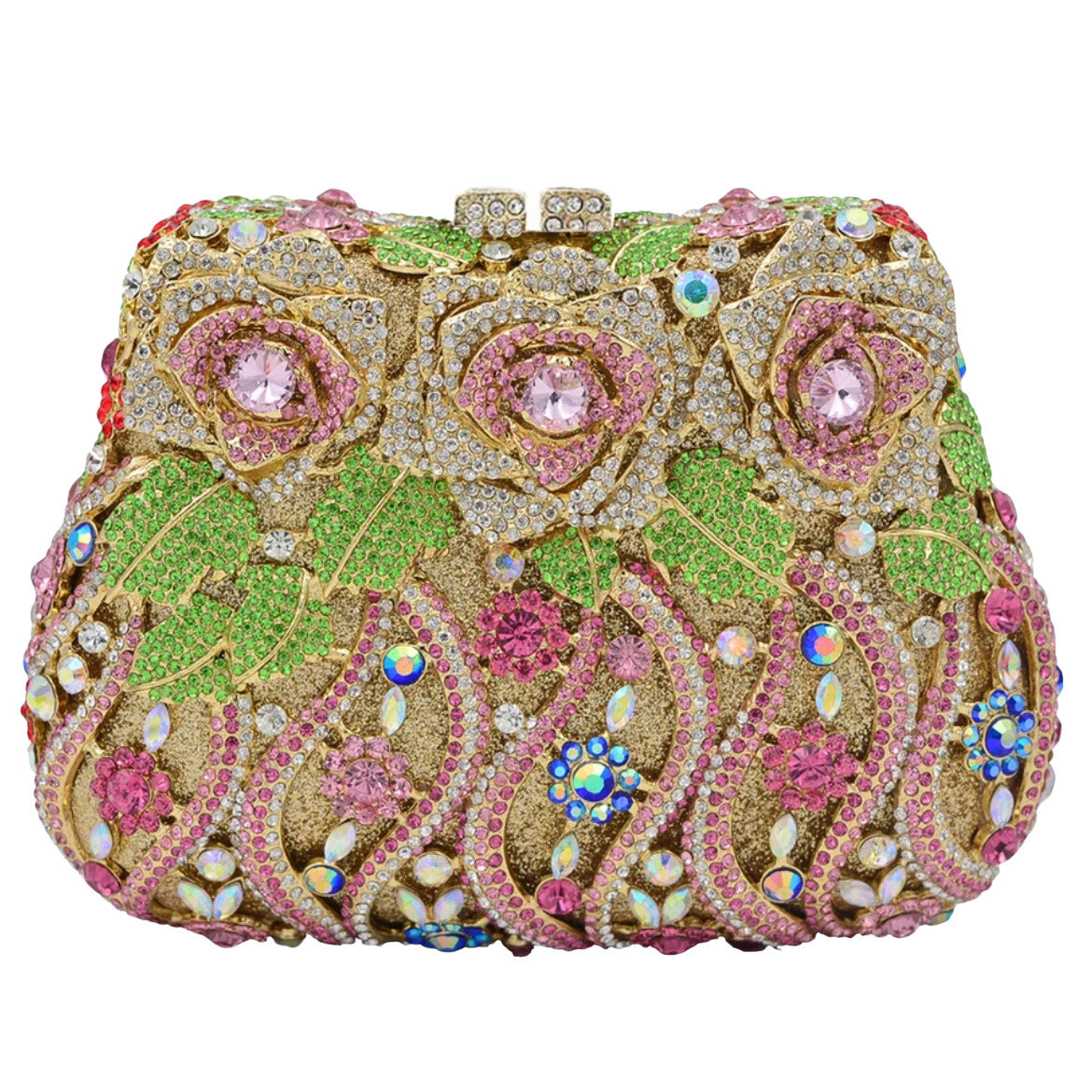 Cross-border nuevo hueco rosa con diamantes bolsas de cena de diamantes bolsas de moda de mano de mujer embrague de cristal