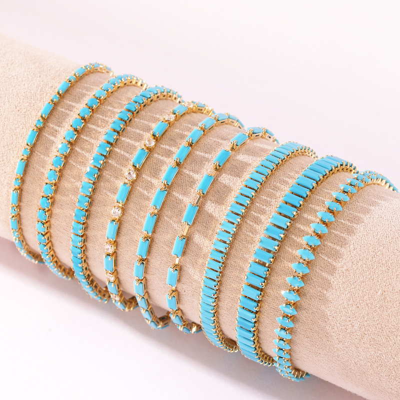 2026 Model 18K Gold-Plated European and American Cross-Border Blue Turquoise Full Diamond Claw Chain Bracelet, Trendy and Simple Style 2026 Model 18K Gold-Plated European and American Cross-Border Blue Turquoise Full Diamond Claw Chain Bracelet, Trendy and Simple Style