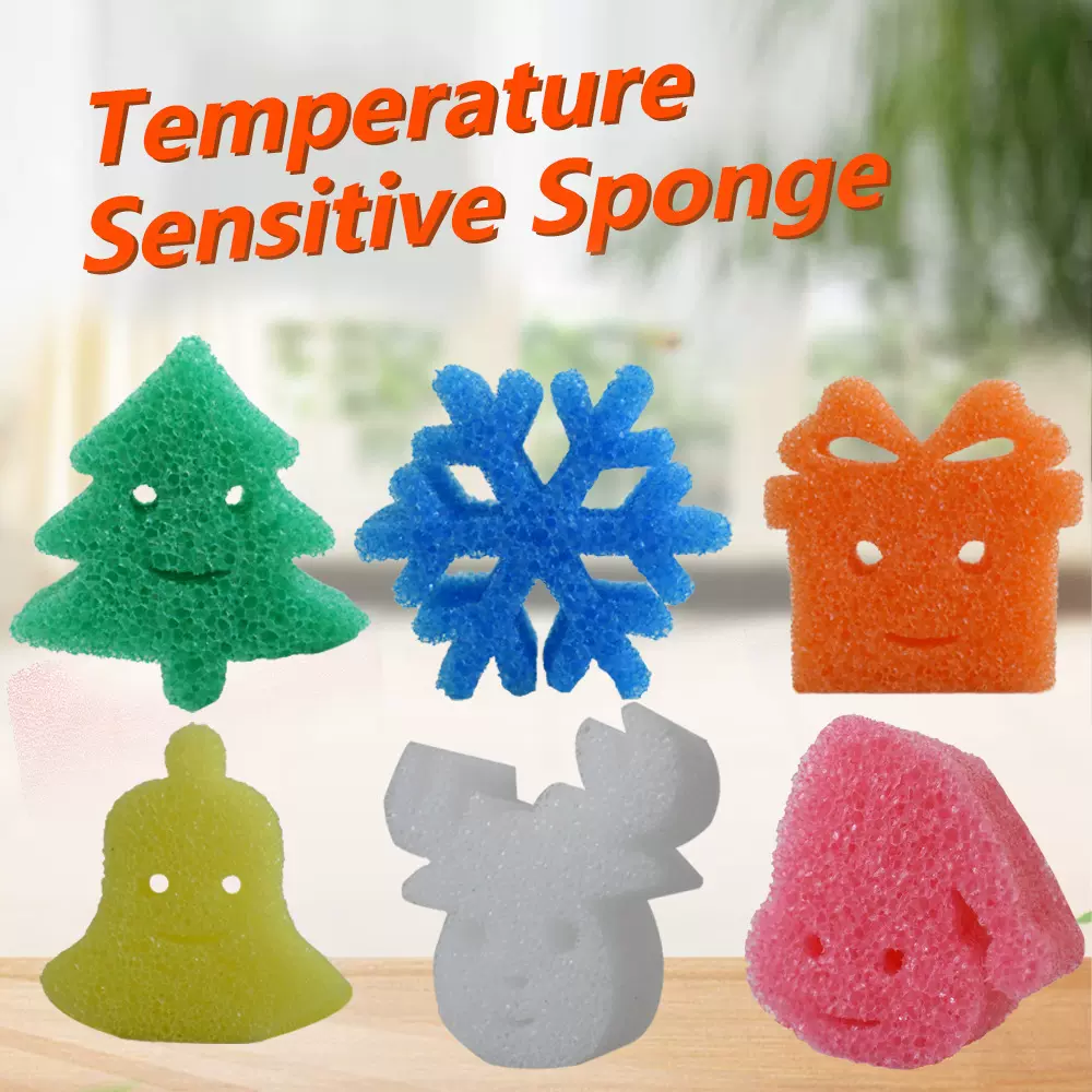 跨境圣诞节系列笑脸海绵感温海绵冷暖变化清洁海绵擦厨房清洁用品