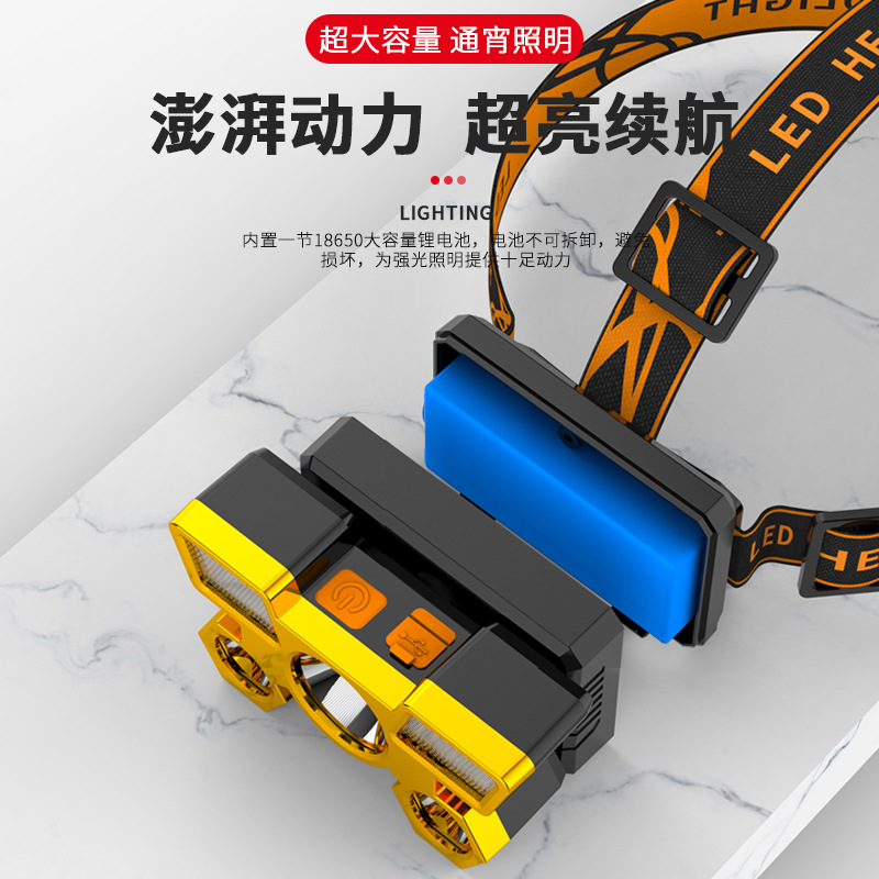 Linterna Frontal LED de Alta Potencia, Modelo Nuevo, Recargable por USB, con Cinco Luces, para Minería, Actividades al Aire Libre, Súper Brillante