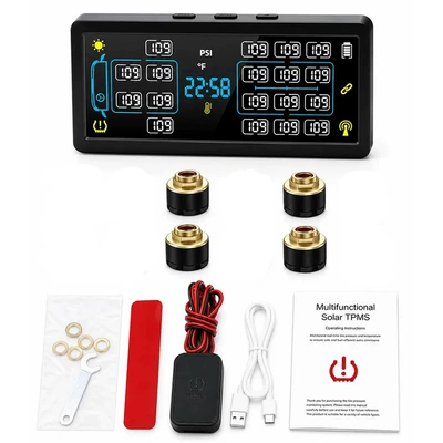 12-Wheel Solar-Powered 6-Tire Monitor System for Engineering Trucks, Rvs, and General Passenger Vehicles Tire Pressure Monitoring System 15Bar (Tire pressure monitoring system) - 4-wheel-external-0-15-bar-tire-inflator-with-relay