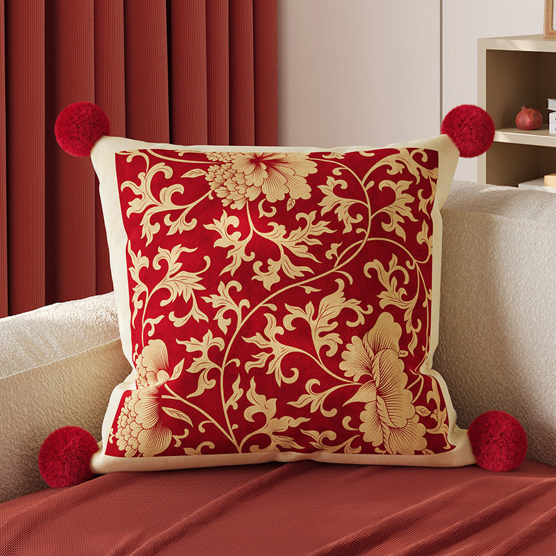 Sofá de sala de estar rojo de alto nivel, funda de almohada desmontable, almohada de cintura lavable, sofá de cabecera de dormitorio de alto nivel, almohada con núcleo