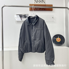 秋冬新款2025美式复古皮领拼接夹棉拉链棉服外套男女同款