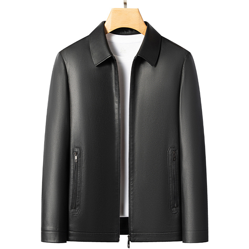 Men's Leather Jacket with Lapel Collar, 2026 Autumn and Winter New Style, Zip-Up Jacket, Business Casual Coat, Plus Size Men's Leather Jacket with Lapel Collar, 2026 Autumn and Winter New Style, Zip-Up Jacket, Business Casual Coat, Plus Size