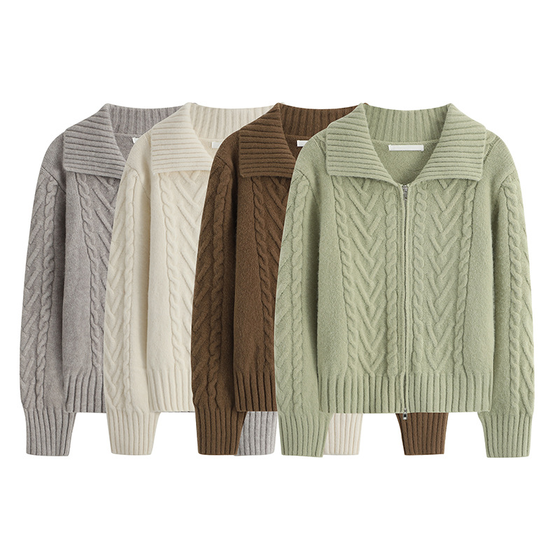공장 맞춤형 폭발 그레이 지퍼 트위스트 레트로 재킷 여성용 게으른 올매치 느슨한 긴팔 니트 스웨터