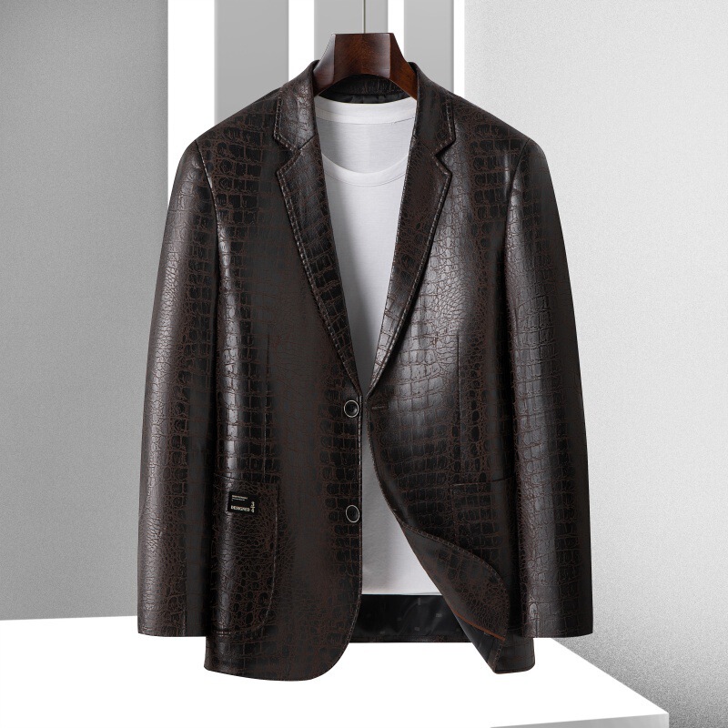 Men's Autumn and Winter Cross-Border Large Size Artificial Leather Casual Pu Leather Suit Business Loose Fashion Leather Suit Jacket