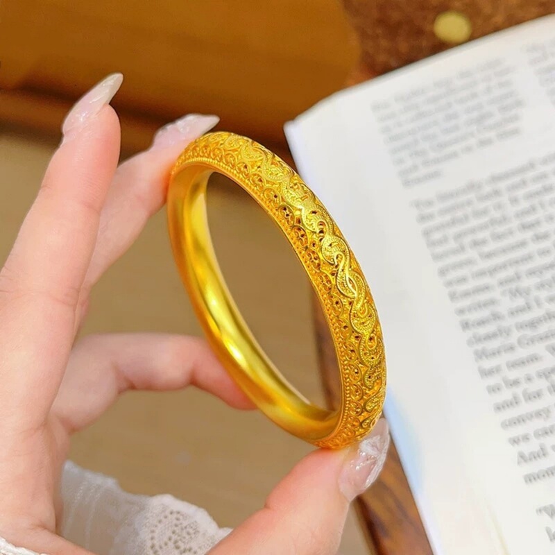 Gold Shop Same Style Ancient Gold Hollow Filigree Ruyi Phoenix Tail Bracelet Imitation Gold Wedding Three Gold Jewelry Bracelet