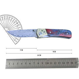 跨境货源户外折叠刀铜头大马士革小刀野外爬山防身不锈钢水果刀