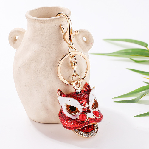 New lion awakening keychain unicorn diamond Chinese style little lion bag pendant Foshan lion dance creative small gift