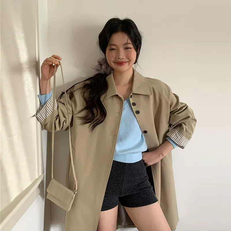 MOXI 十三行女装2025秋季新款韩系配包包休闲长款女式风衣外套女