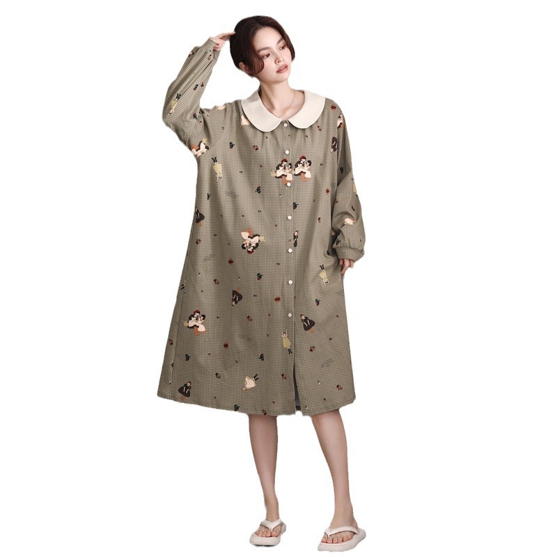 (2개) 봄 신제품 제조 업체 현장 직매 여성 잠옷 심플 루즈 캐주얼 편안한 가디건 드레스는 밖에서 착용 가능