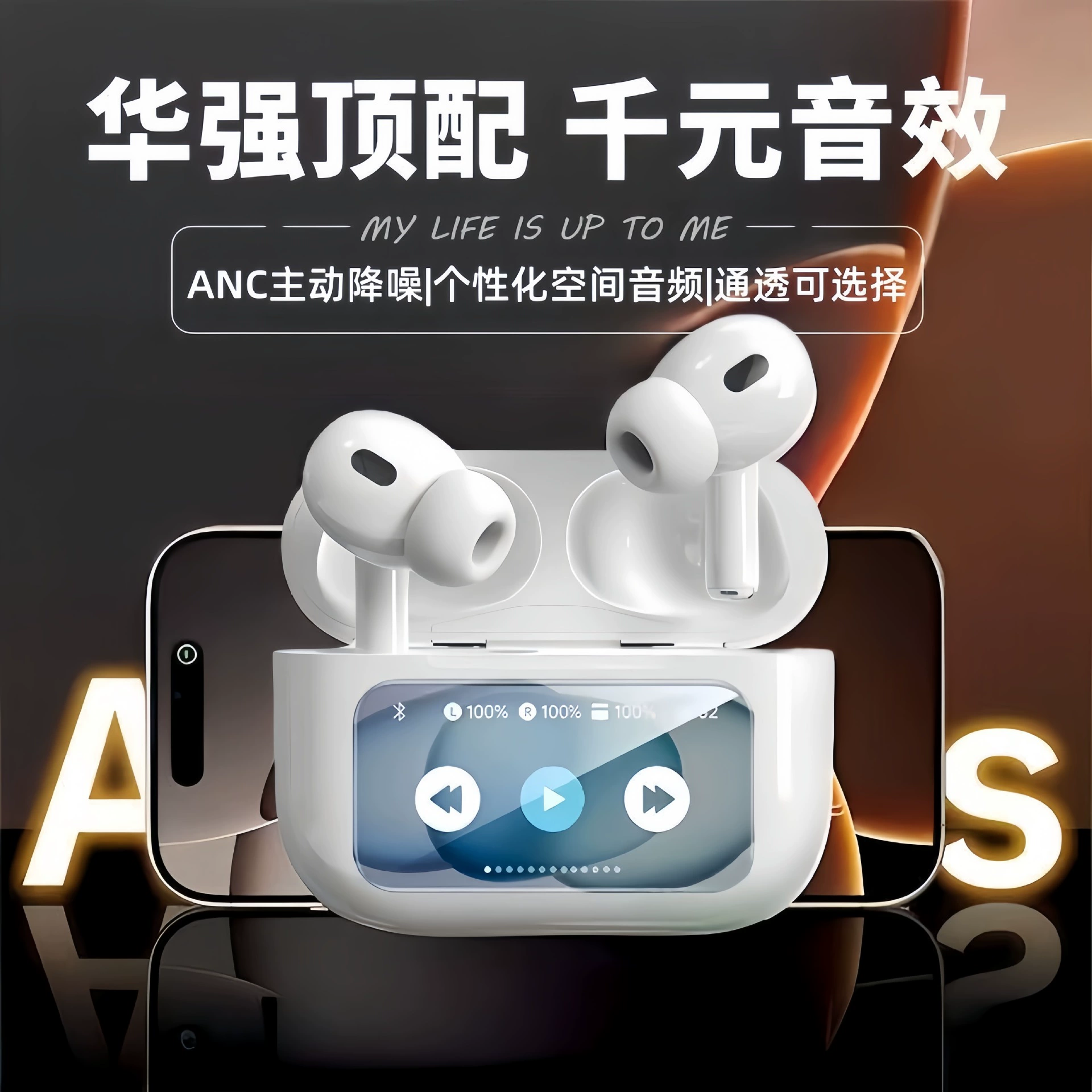 Huaqiangbei's New Ninth Generation Pro3 Wireless Bluetooth Headset Active Noise Reduction Color Screen High Quality Suitable for Apple and Android Huaqiangbei's New Ninth Generation Pro3 Wireless Bluetooth Headset Active Noise Reduction Color Screen High Quality Suitable for Apple and Android
