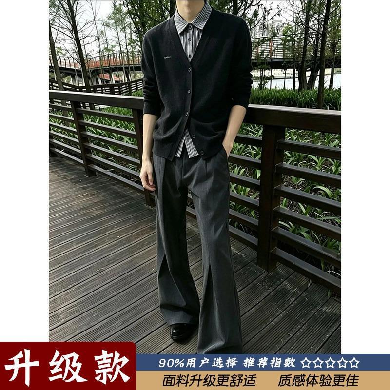 Old Money Style Pleated Flared Trousers for Men, Summer Thin High-End American-Style Cleanfit Straight-Leg Pants
