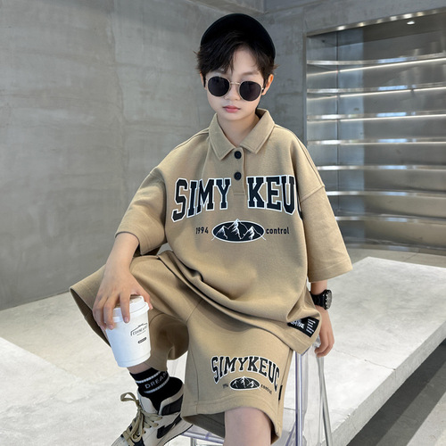 Boy's Handsome Polo Shirt Five-Fifth Pants Two-piece Set  Summer New Letter Printed Top Five-Piece Pants Set