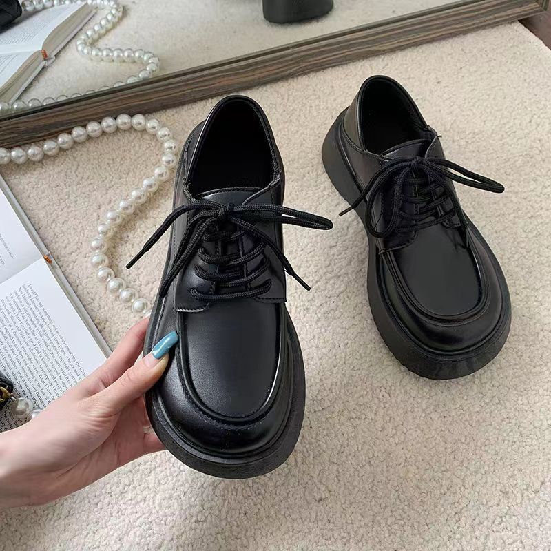 Zapatos de Lefour zapatos de cuero para mujeres 2026 muffins zapatos de suela única correa de cabeza redonda zapatos muffins negros negros