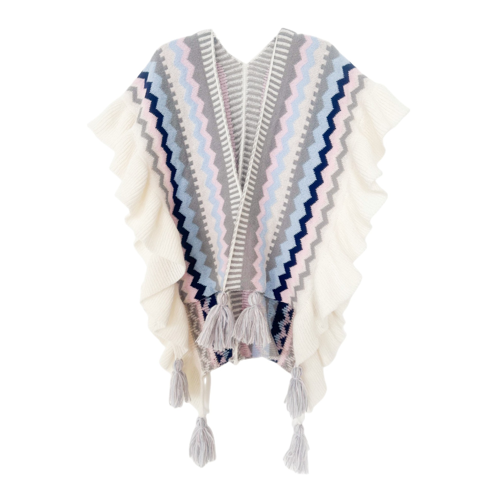 Unisex Ethnic style Yunnan travel hanging beard cape color knitted women's split cape_viptrois.com