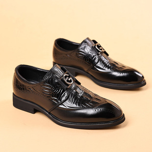 New Dress Leather Shoes Men's Genuine Leather Business Casual Men's Shoes British Style Men's Slip-on Carved Shoes