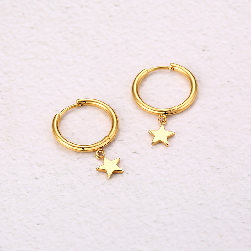 9g Weight 304 Stainless Steel Ear Needle Material Charm Sleeper Hoop Earrings, Drop Earrings Classification 1 Pair Quantity Holiday, Daily Occasion 304 Stainless Steel Material Star, Moon, Heart Shape Pattern Women's Gender Casual, Simple Style Style 1 Pair Casual Simple Style Star Moon Heart Shape 304 Stainless Steel Drop Earrings 无