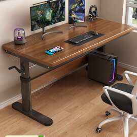 升降电脑桌台式实木桌子家用书桌工作台简约办公学习桌双人电竞M&