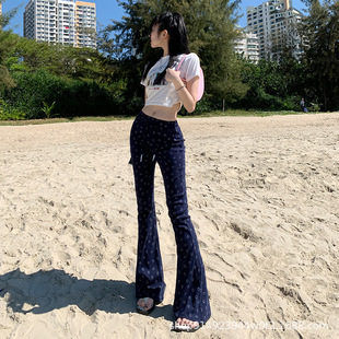 2024 South Korea Niche Design Comfortable to Explosive Blue Smiley Pants Slight Laptop Pants Slim High Waist Long Legs