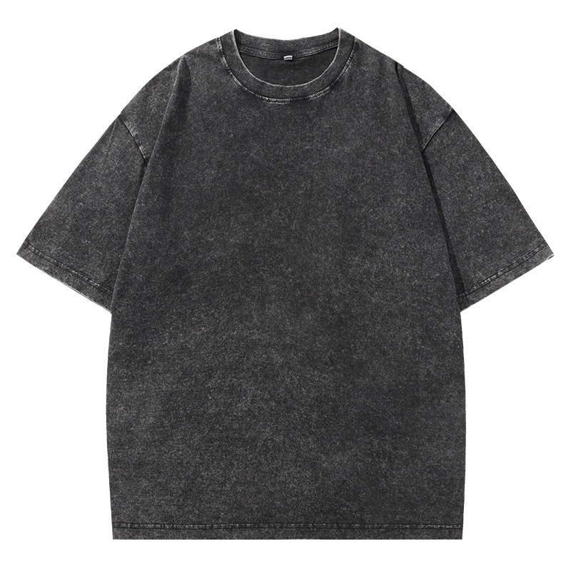 heavyweight 230g washed and aged pure cotton drop-shoulder t-shirt men‘s loose crew neck retro short sleeve base layer shirt large size crew neck