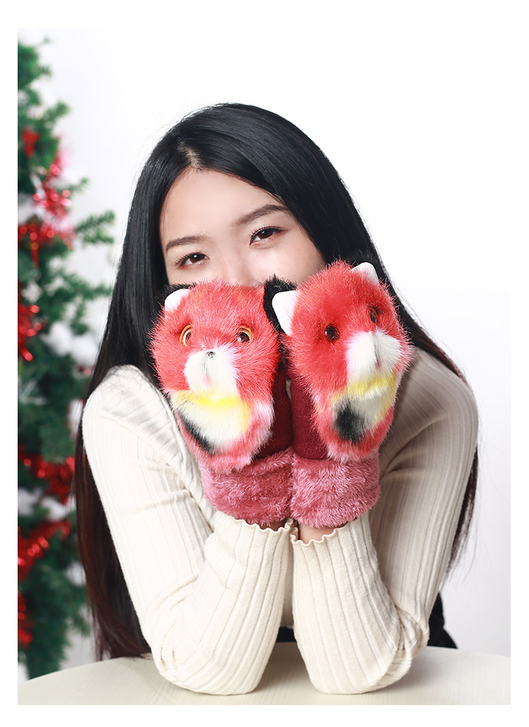 130g Weight Gloves Classification Rabbit Fur Fabric Type 1 Pair Quantity Daily Occasion Panda, Owl, Alpaca Pattern Children Unisex, Women'S Gender Cute Style Children Unisex Women's Cute Panda Owl Alpaca Rabbit Fur Gloves 1 Pair