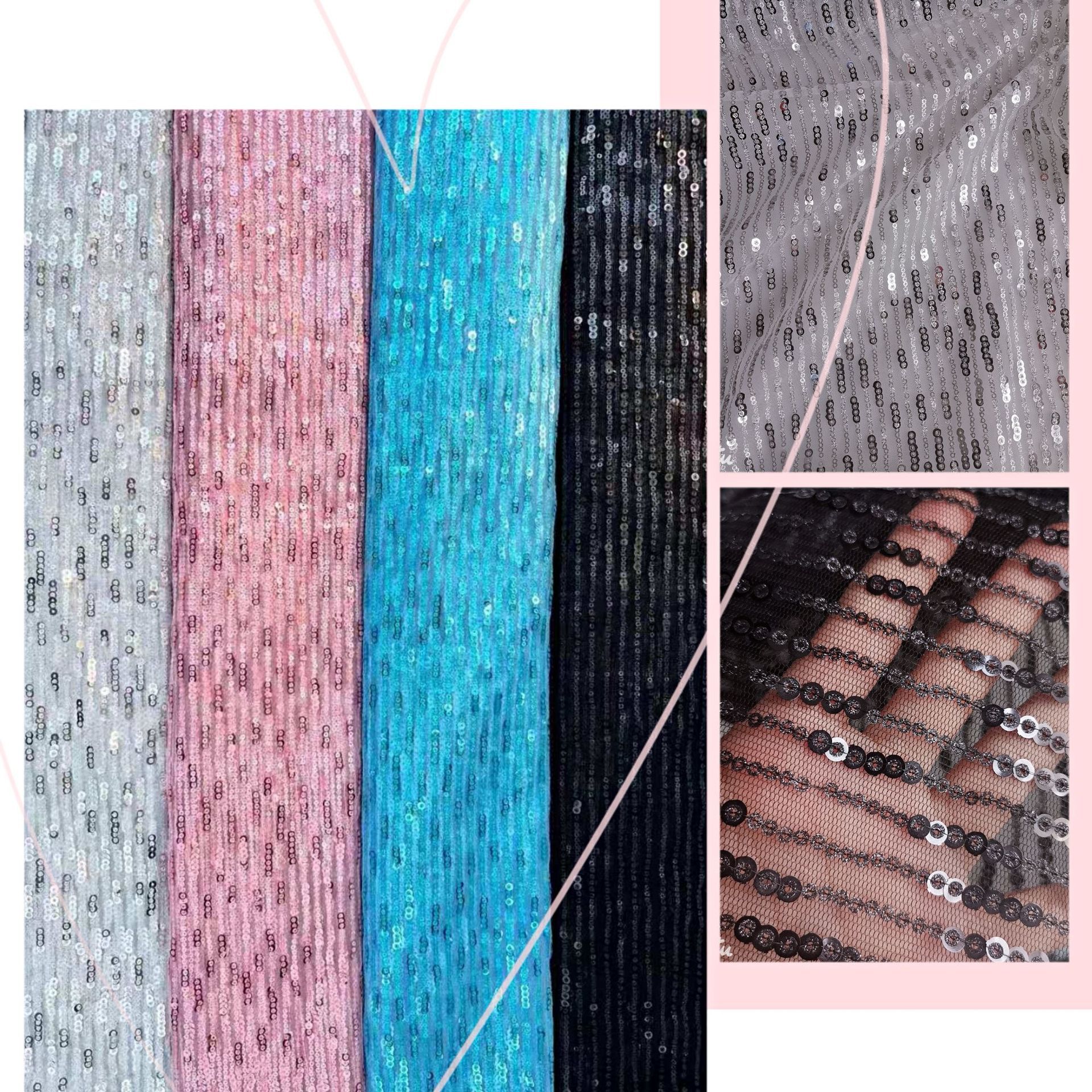 新款4色现货~特密网纱密竖条纯色片和朱砂片混拼绣片 欧美风面料