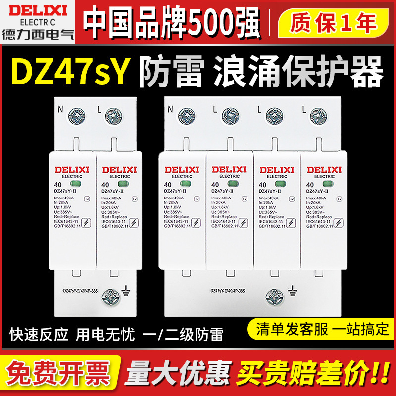 Delixi Surge Protector Dz47Sy Lightning Surge Switch 2P Household 4P Lightning Arrester 20Ka40Ka Household