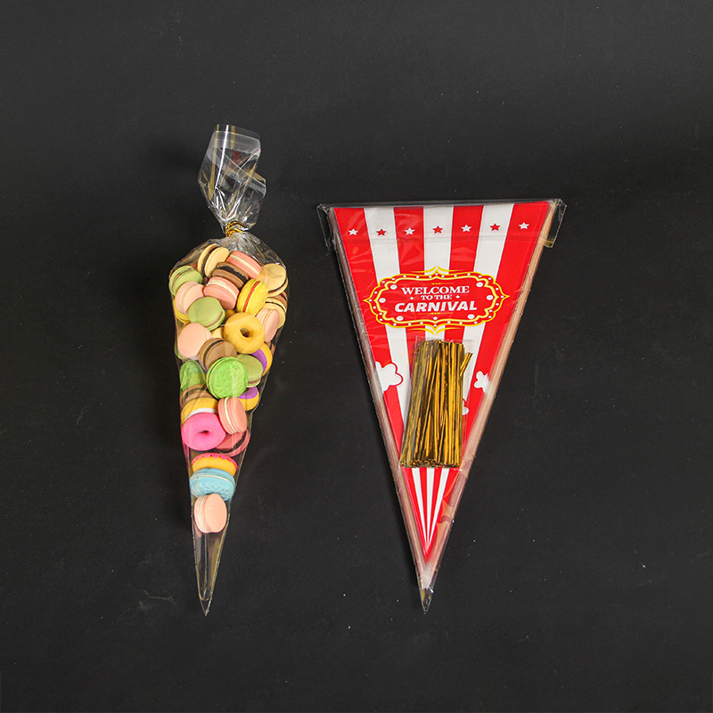 Lugar de comercio exterior OPP bolsa triangular cono bolsa de dulces cono cono cono cono cono cono cono cono cono cono bolsa de embalaje de alimentos de palomitas de maíz de chocolate