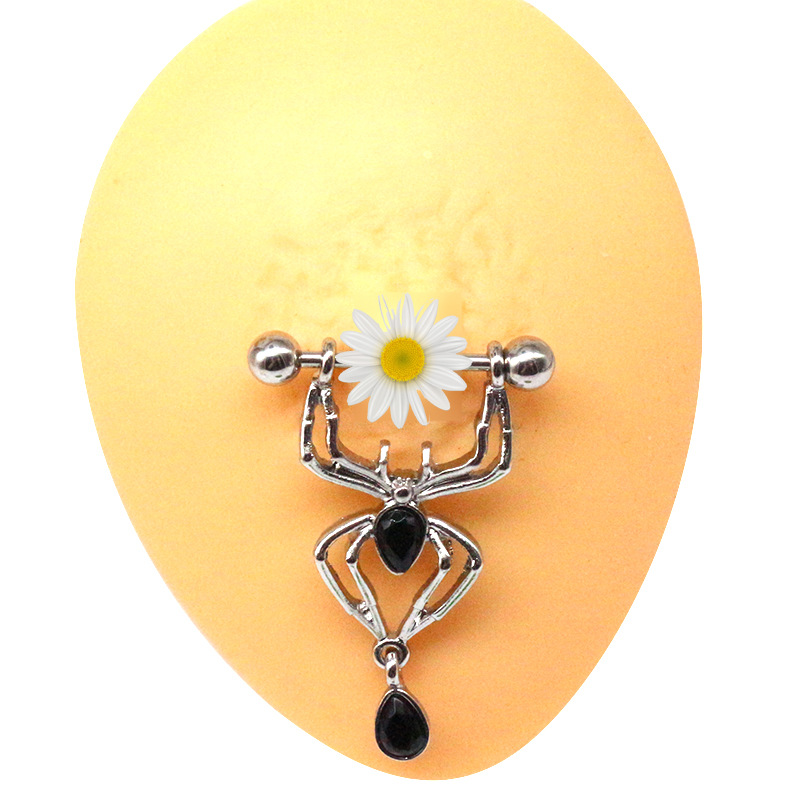 5g Weight Electroplating Gold Plating Process 1 Piece Nipple Rings & Studs Fashion Heart Shape Spider Stainless Steel Copper Plating Zircon