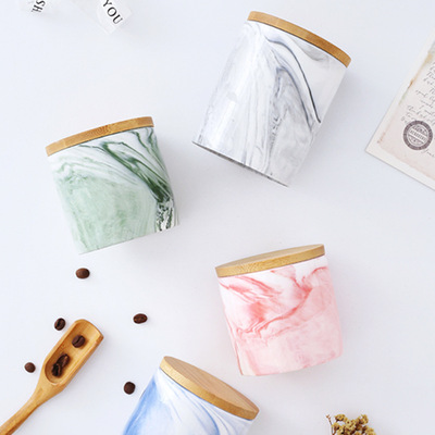 大理石纹储物罐陶瓷厨房密封罐杂粮罐茶叶罐竹盖收纳瓶咖啡罐糖罐