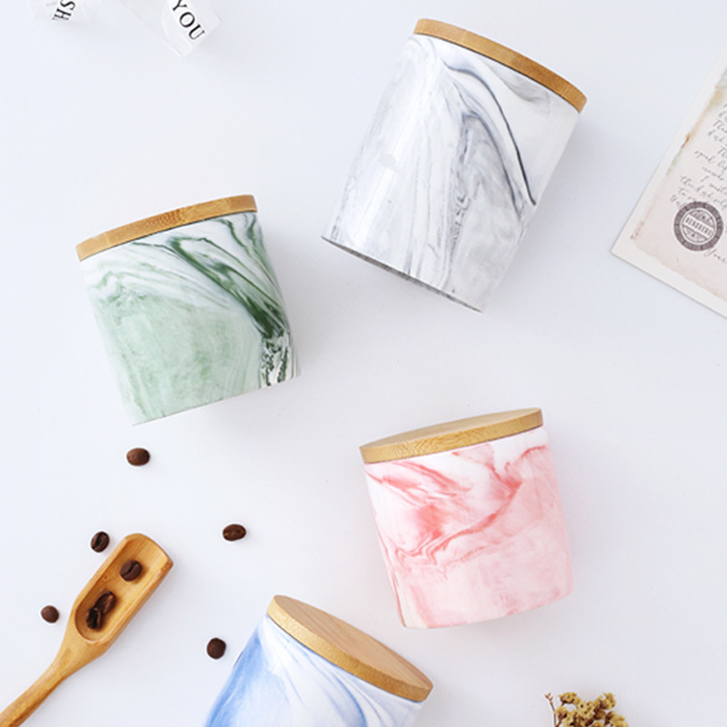 大理石纹储物罐陶瓷厨房密封罐杂粮罐茶叶罐竹盖收纳瓶咖啡罐糖罐