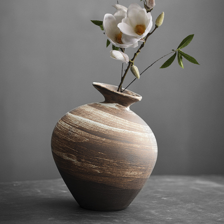 Maceta de gres estilo japonés con gran vientre puede contener Zen hecho a mano gran florero espacio decoración hidropónico planta verde flor titular