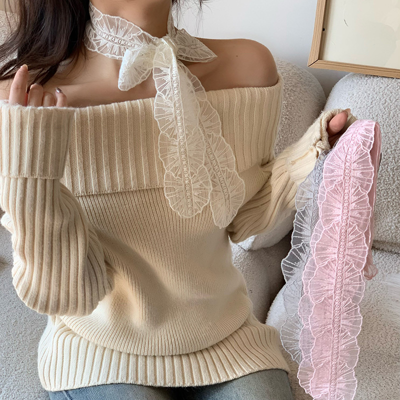 Bufandas de seda de alta calidad coreana bufandas de encaje de encaje de la atmósfera del bosque de la sensación de correa de cabello atado bufandas de seda