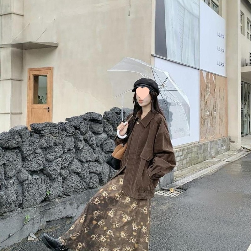 复古休闲百搭长袖外套法式碎花显瘦吊带连衣裙2025秋季新款套装女|undefined