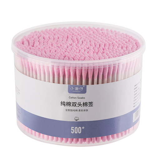 Xiao Hanzai 500-Piece Double-Headed Cotton Swabs for Makeup & Ear Cleaning, Household Use, Disposable Spiral Design