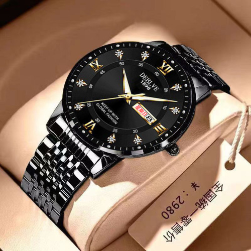 Men's Solid Band Dual Calendar Chinese and English Luminous Waterproof Fashion Fashion Watch Non-Mechanical Scanning Hand Watch
