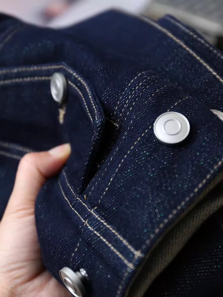 Women's Denim Jacket Bright Silk Lapel Niche Design Short Coat_voghion.com