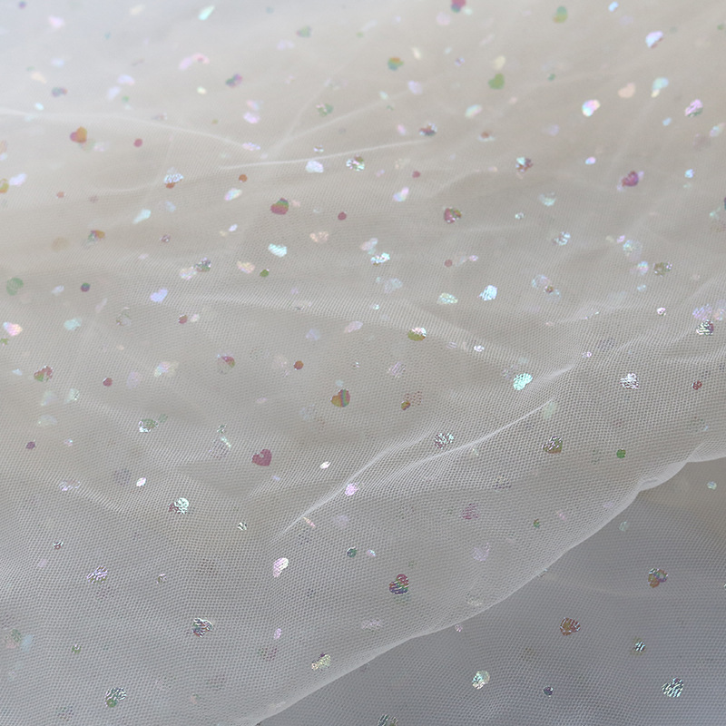Nueva tela de malla de poliéster tela de amor estampado de color fantasía primavera y verano niñas vestido de princesa bebé tela