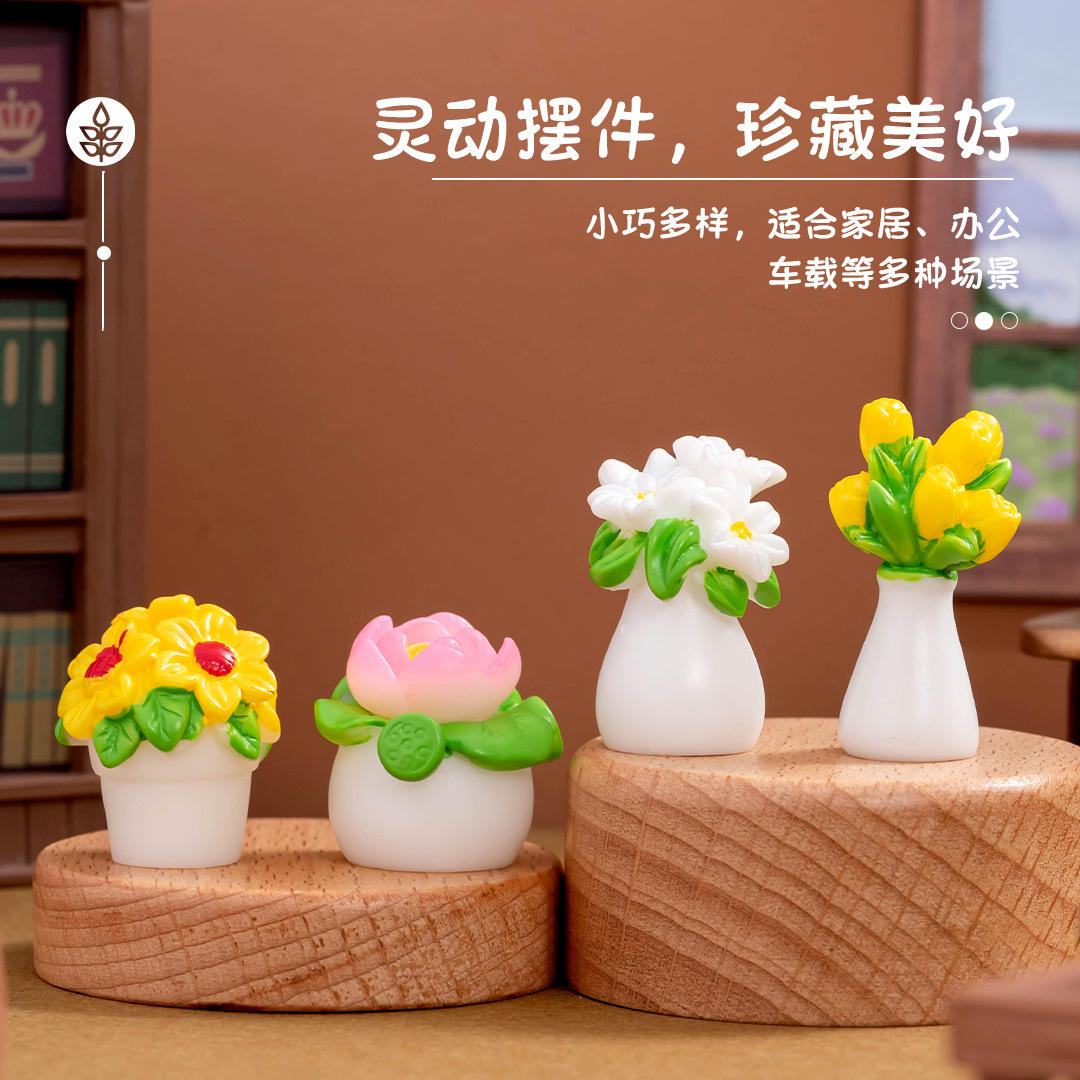 微景观摆件仿真玫瑰花假花盆景花瓶树脂工艺品娃娃屋桌面迷你摆件