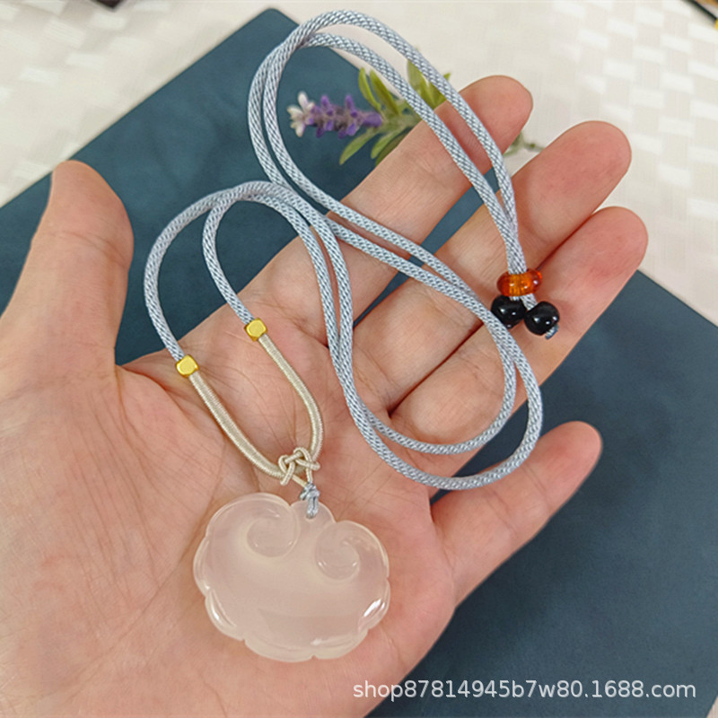 화이트 옥수 양면 Ruyi 잠금 라이트 블루 로프 (33*28mm 정도)