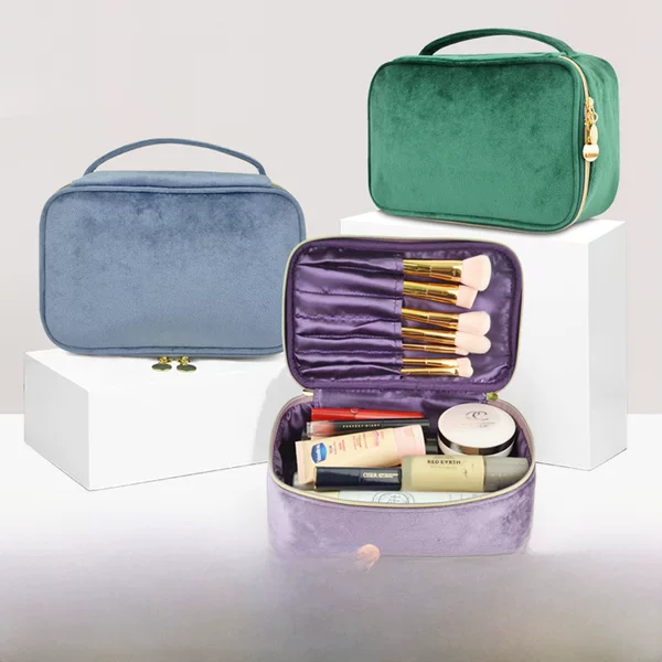 Cross-Border Fashion Velvet Cosmetic Bag Storage High-End Portable Travel Toiletry Bag High-Value Large-Capacity Cosmetic Bag