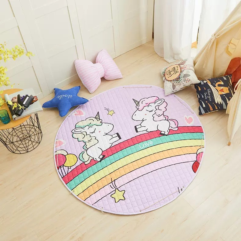 Factory Direct Sales Nordic Style Children's Floor Mats, Carpets, Kindergarten Baby Round Cartoon Toy Storage Mats