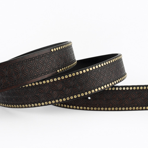 Cross-border Western Denim Belt Carved Trendy Retro Youth Retro Men's Punk PU Niche Leather Belt