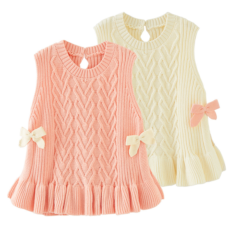 Ropa DE LOS NIÑOS primavera y otoño setas borde arco un puro algodón bebé suéter chaleco vestido niñas punto chaleco