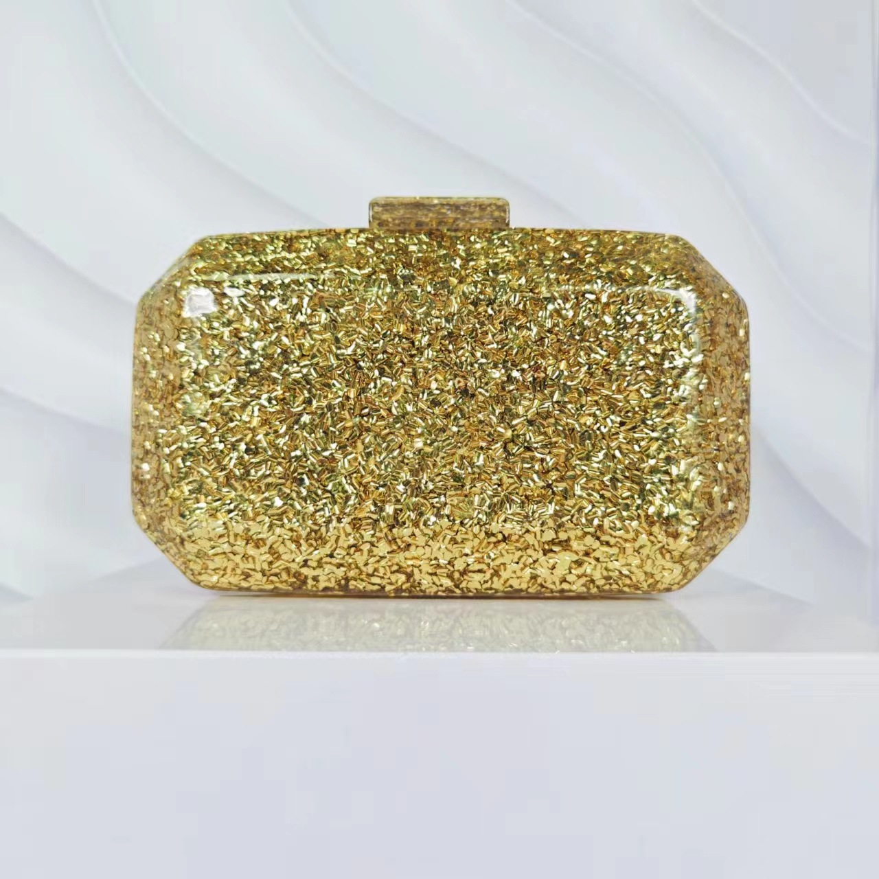 Gold White Blue Arylic Solid Color Square Evening Bags display picture 6