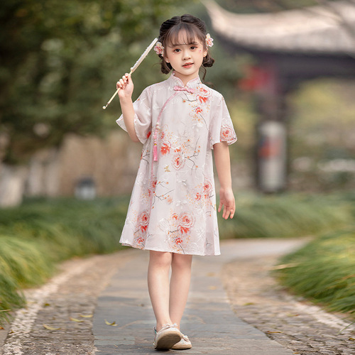 Children's girls kids qipao retro floral chinese dress qipao for girl fairy baby children dress Chinese wind in summer