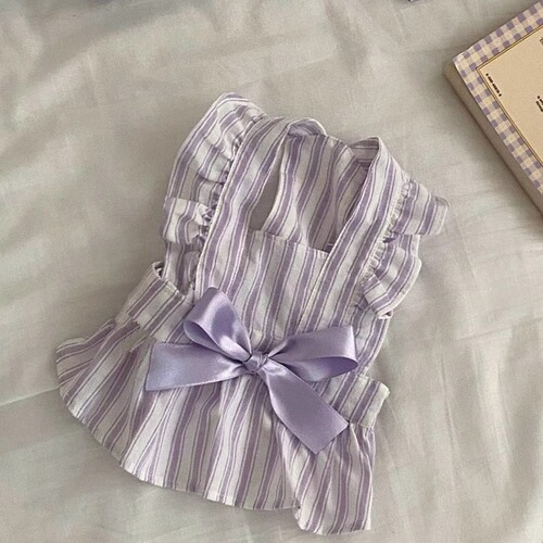 Dogs and cats cute little flying sleeves striped dress pet puppy clothes thin Bichon Frize Yorkshire