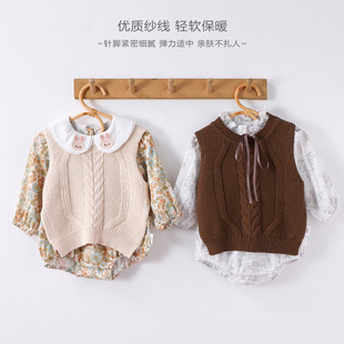 Ins Korean Style Baby Fashion Knitted Vest Autumn and Winter Western Style Hemp Pattern Sweater Overlapped Children's Wear Loose Vest
